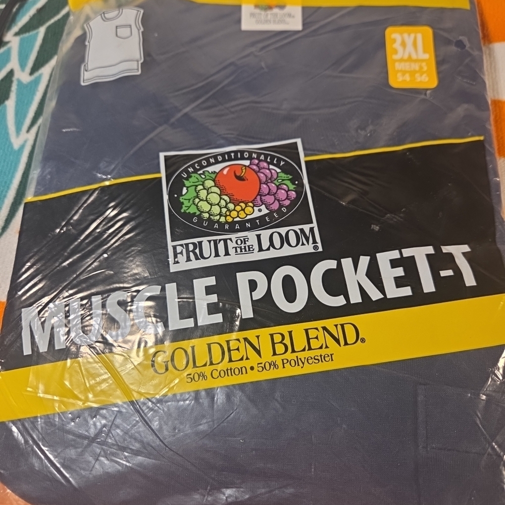 Vtg. 1998 Fruit Of The Loom Muscle Pocket Dark Blue  T-shirt Size  3 X Large